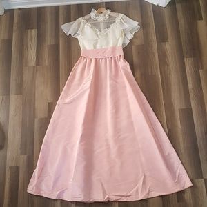 Vintage Lace & Satin Pink White Dress
